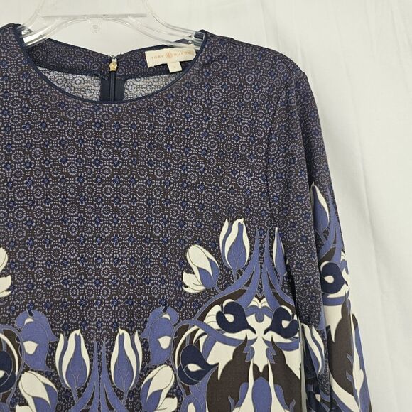 Tory Burch Flavia Blue Multicolored Long Sleeve Silk Dress Size Small - Picture 8 of 13